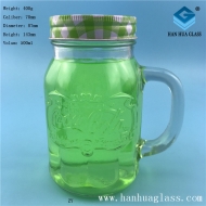 500ml Mason glass cup with handle for export