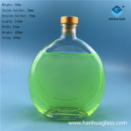 500ml white material flat round glass fruit wine bottle