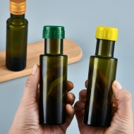 100ml dark green circular olive oil glass bottle
