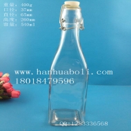 Wholesale 500ml square buckle glass beverage bottles